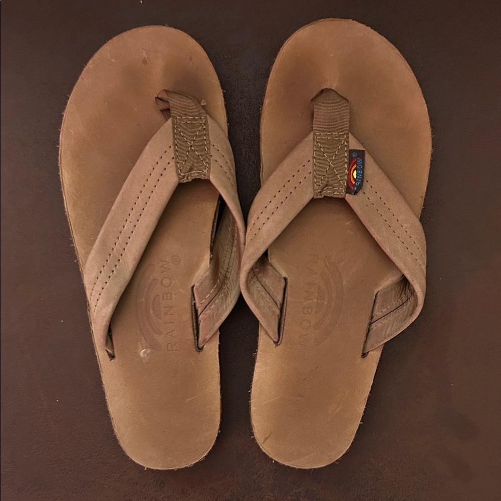 Rainbow Tan Leather Sandals kids size 3
